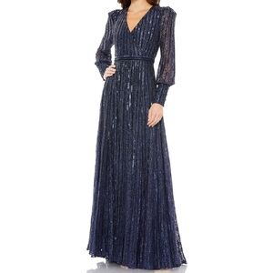 Mac Duggal 93679 Beaded/Sequin Navy Formal Dress
